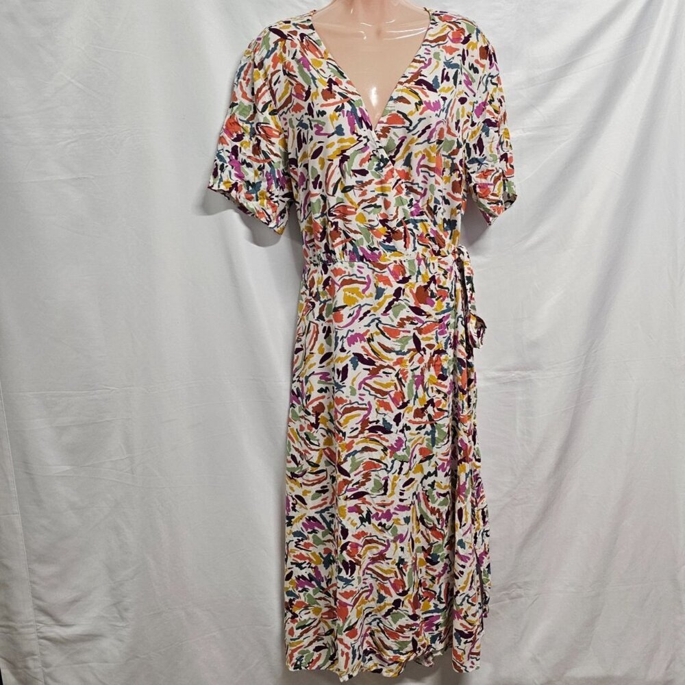 Beachlunchlounge V Neck Crossover Multicolor Midi Dress Women Size XL - Picture 5 of 11